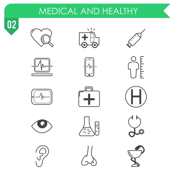 Ensemble d'icônes médicales et saines sur fond blanc . — Image vectorielle