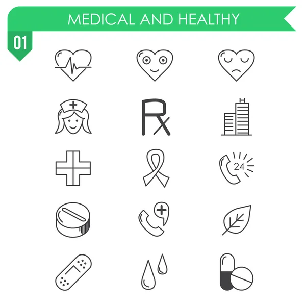 Ensemble d'icônes médicales et saines sur fond blanc . — Image vectorielle