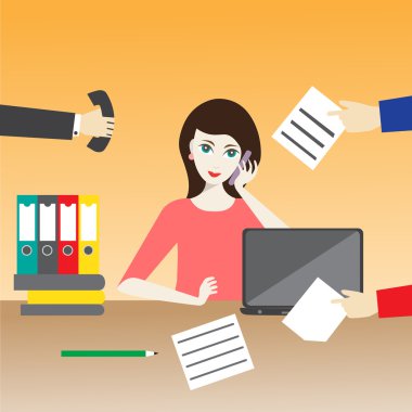 Bir kadın ofiste vektör çizim.