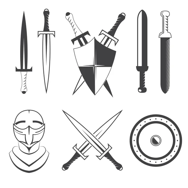 Conjunto de espadas, escudo y casco . — Vector de stock