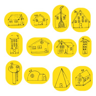 Elle çizilmiş doodle ev dizi. 