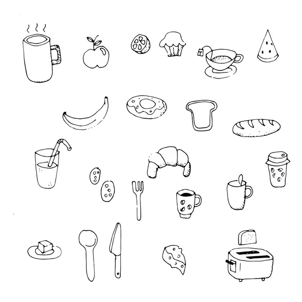 Set of morning breakfast doodle. — Stock Vector
