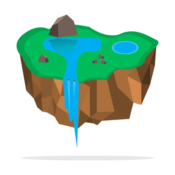 La isla con el río de montaña cayendo sobre un fondo blanco . — Archivo Imágenes Vectoriales