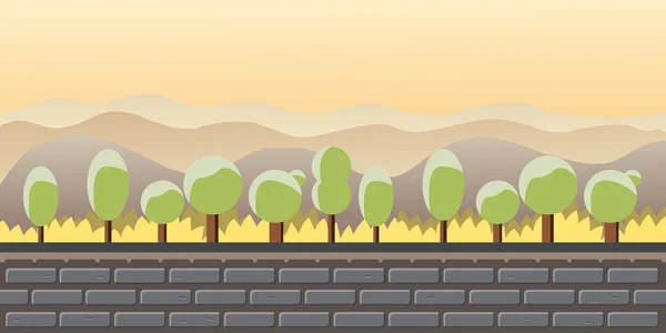 Paisaje natural, fondo para juegos, árboles, montañas . — Vector de stock