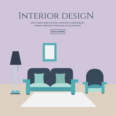 İç tasarım düz stil kavram kümesi.