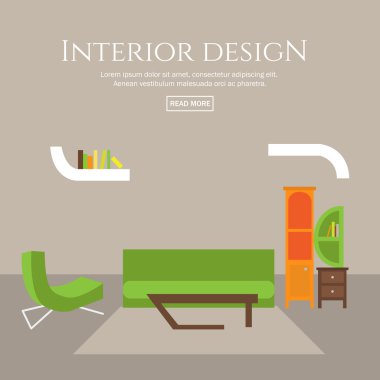 İç tasarım düz stil kavram kümesi.