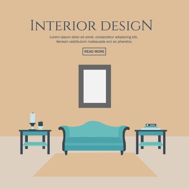 İç tasarım düz stil kavram kümesi.
