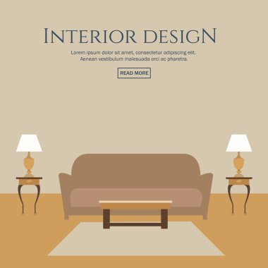 İç tasarım düz stil kavram kümesi.