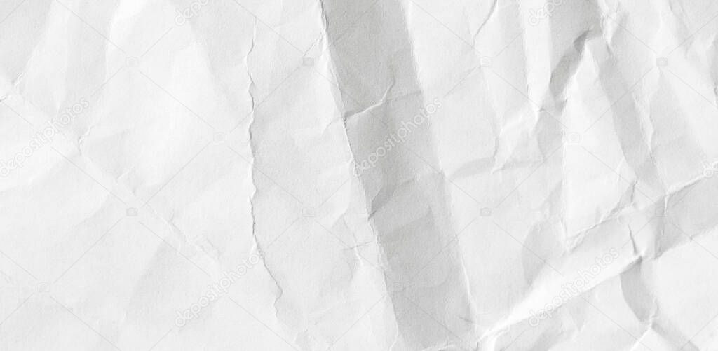 White crumpled paper background, texture old for web design screensavers. Template for various purposes or creating packaging.