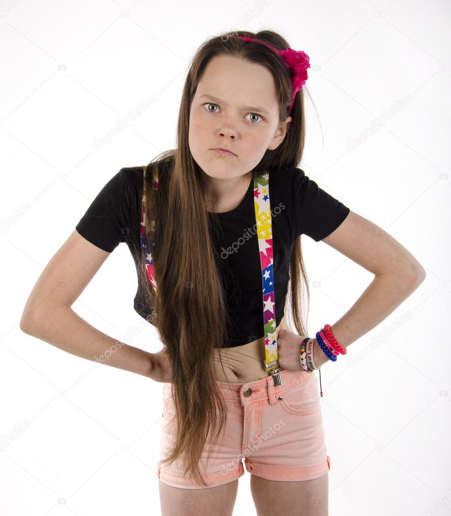 Beautiful emotional girl with glasses on a white background