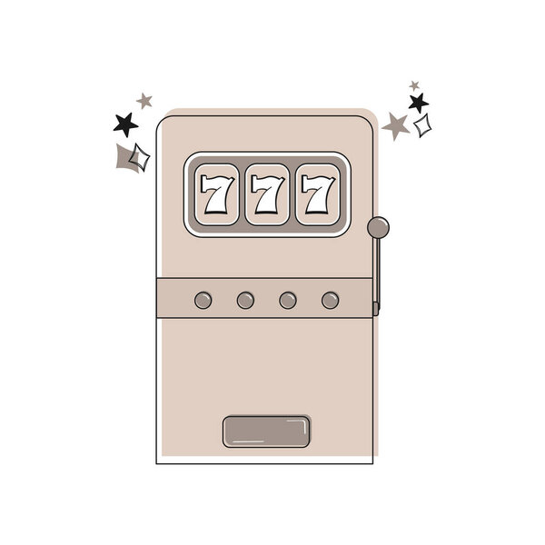 Slot machine displaying a winning 777 jackpot combination. Luck, gambling and casino success. Vector illustration.