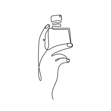 Parfüm şişesi. Asgari çizgi sanat vektörü. Güzellik, parfüm, cilt bakımı, lüks markalaşma, sağlık blogları, minimalist tasarım projeleri için ideal.