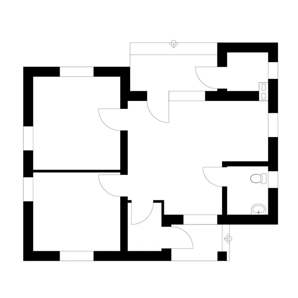 Czarno-białe piętro plan nowoczesne mieszkanie nieumeblowane dla projektu. Wektor blueprint. Backgrond architektoniczne — Wektor stockowy