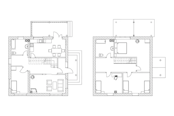 Piani in bianco e nero di un appartamento moderno. Progettazione di interni vettoriali. Terreno di scavo architettonico . — Vettoriale Stock