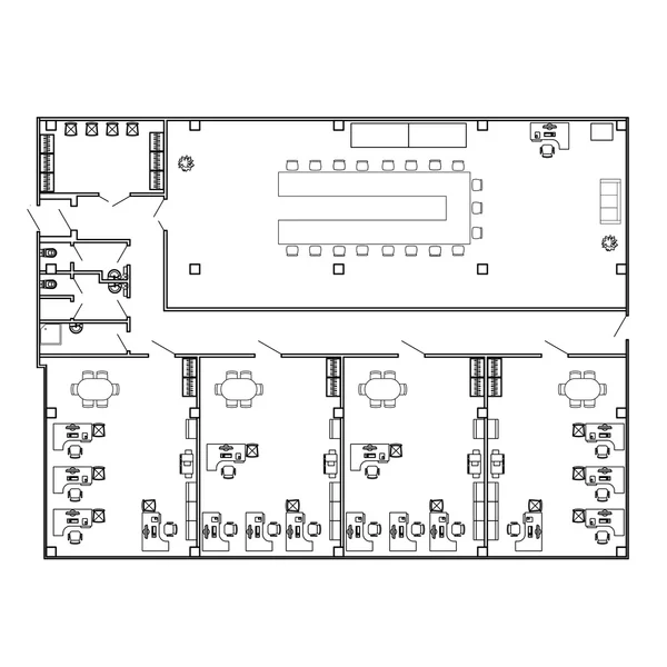 Moderno ufficio interno con mobili. Piano del vettore planimetrico. Contesto architettonico . — Vettoriale Stock