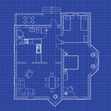 Modern bir dairenin siyah ve beyaz kat planı. Ayrıntılı mimari vektör planı.