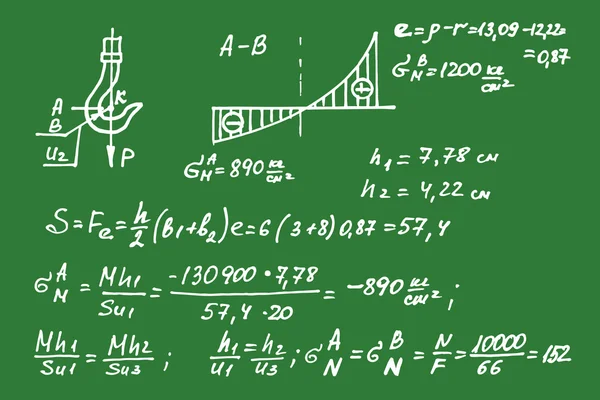 Physical equations on school board. Vector hand-drawn illustration. — Stock Vector