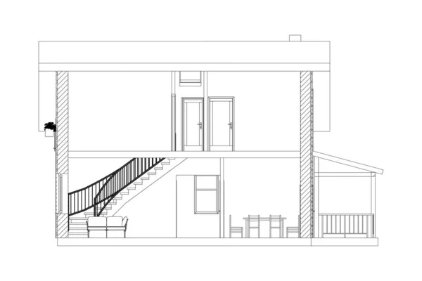 Architektonische Schwarz Weiß Hintergrund Querschnittsvorort Haus Moderne Vektor Blaupause — Stockvektor