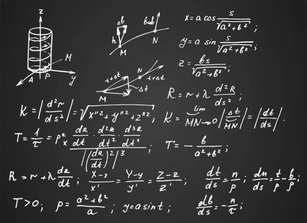 古旧教育和科学背景 黑板上的几何定律理论和数学公式方程 矢量手绘图解 — 图库矢量图片