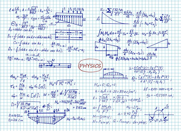 Retro Vektorové Pozadí Fyzikálními Vzorci Osnovy Rovnic Stránce Notebooku Zápis — Stockový vektor