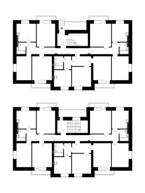 Daire kat planları. Tasarımınız için mobilyasız daireler. Vektör katın planı. Modern mimari arka plan.