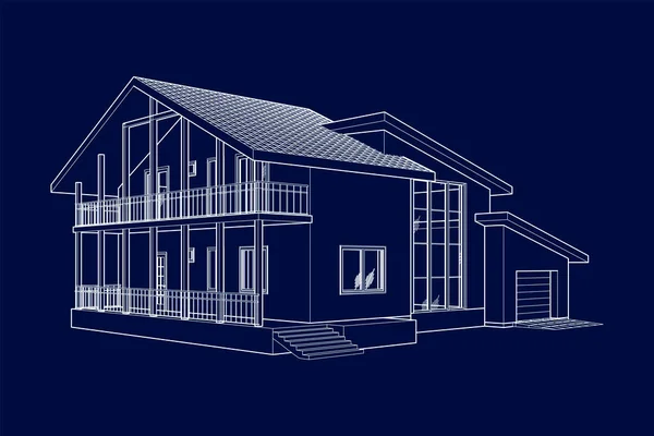 Stilvolle Architektonische Blaupause Vector Wireframe Perspektive Des Modernen Luxus Haus — Stockvektor