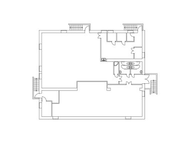 Tasarımın için mobilyaların olmadığı bir kafe planı. Vektör taslağı. Mimari arka plan.