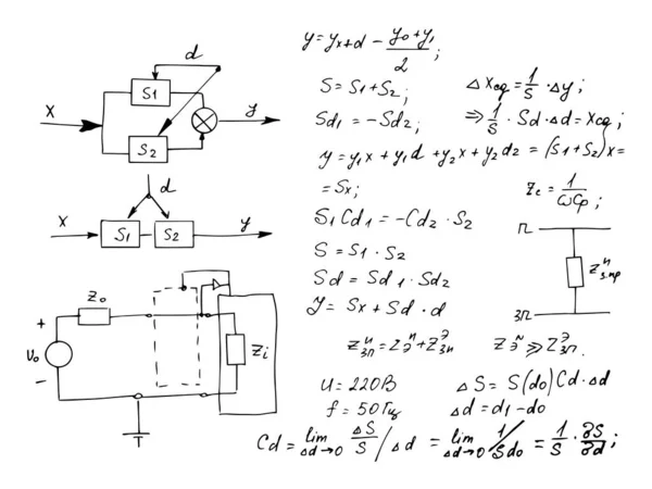 电子工程 数学方程和计算 无休止的手写 矢量白板 教育背景 — 图库矢量图片