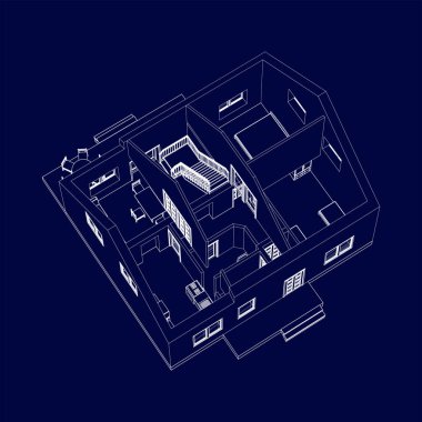 Üç boyutlu kat planı. Vektör taslağı. Dairenin içi. Mimari 3D tasarım.