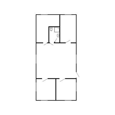 Tasarımınız için modern mobilyasız bir dairenin siyah ve beyaz kat planı. Vektör planlı banliyö evi. Mimari proje.