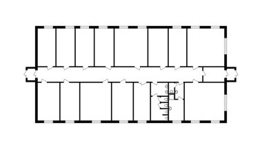 Mobilyaların olmadığı modern ofis zemin planı. Vektör siyah ve beyaz plan. Mimari arka plan. 