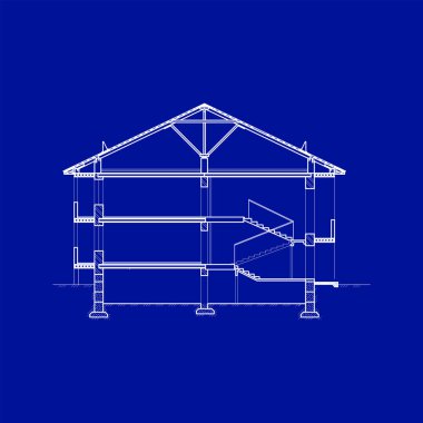Ayrıntılı çok katlı bina. Çapraz kesit. Vektör planı.