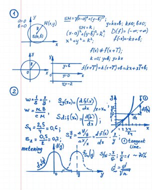 Klasik eğitim ve bilimsel geçmiş. Matematik hukuku teorisi ve matematik formülü, denklem ve çalışma kitabındaki şema. Vektör el çizimi.
