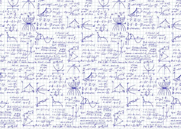 教育と科学的背景 スキーム プロットやノートブックページ上の他の計算と数学シームレスなパターン 手書きベクトルイラスト — ストックベクタ