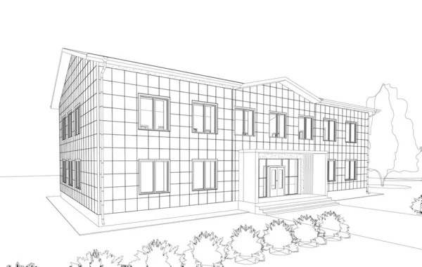 Vista Panorámica Del Edificio Oficinas Ilustración Vectorial Aislada Sobre Fondo — Archivo Imágenes Vectoriales