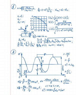 Klasik eğitim ve bilimsel geçmiş. Matematik hukuku teorisi ve matematik formülü, denklem ve çalışma kitabındaki şema. Vektör el çizimi.