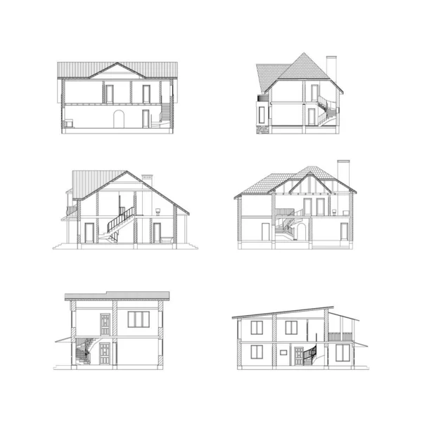 Καλύτερα Ενδιαφέροντα Αρχιτεκτονικά Σχέδια Διάνυσμα Σύνολο Προαστιακών Κατοικιών Διασταυρώσεις Που — Διανυσματικό Αρχείο