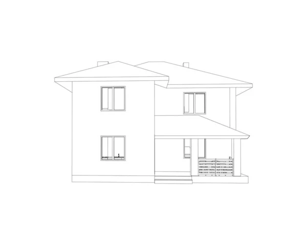 Schizzo Architettonico Lineare Casa Suburbana Indipendente Illustrazione Vettoriale — Vettoriale Stock