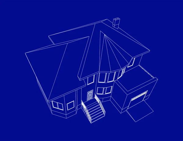 Vector Perspective Luxury Modern House Exterior Model Cottage Top View — Stock Vector
