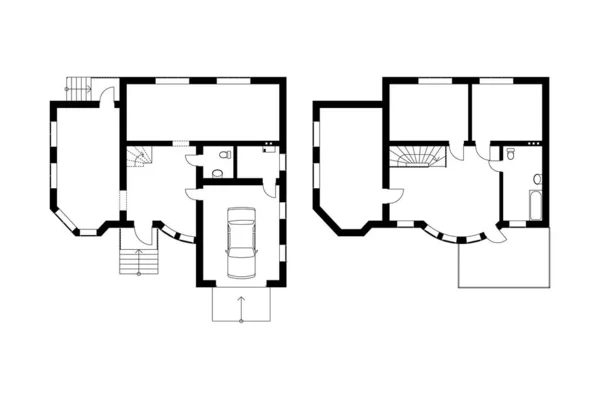 Casa Suburbana Dos Pisos Planos Blanco Negro Apartamento Moderno Diseño — Archivo Imágenes Vectoriales