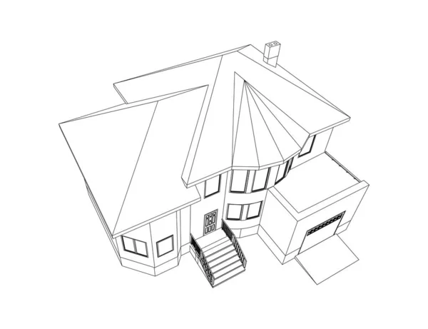 Prospettiva Vettoriale Lusso Esterno Casa Moderna Modello Vettoriale Cottage Isolato — Vettoriale Stock