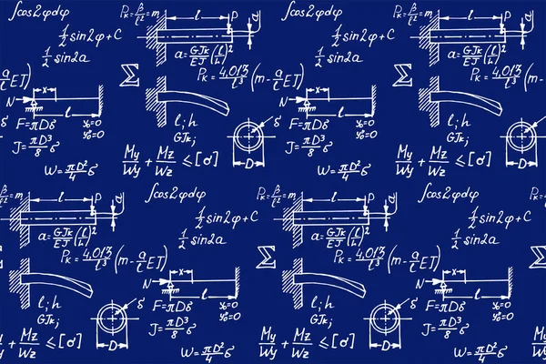 Background Physics Formulas Equations Vintage Blueprint Vector Seamless Pattern — Stock Vector