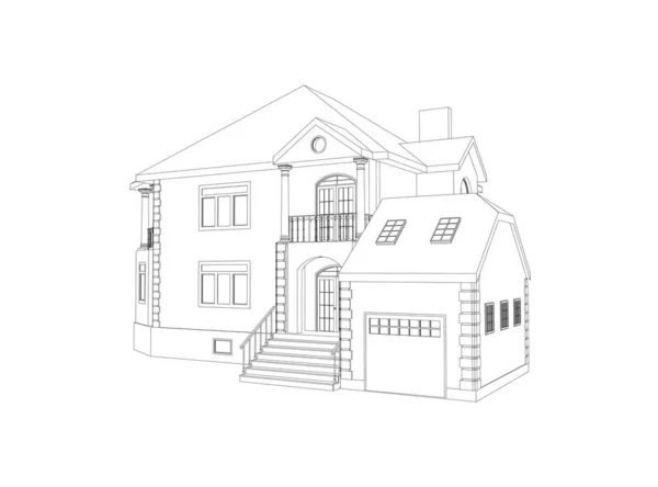 Perspectiva Wireframe Vetorial Luxo Casa Moderna Exterior Modelo Vetorial Casa — Vetor de Stock