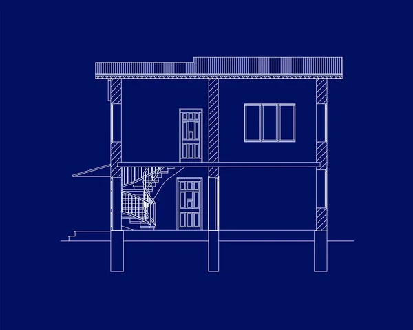 Fondo Arquitectónico Moderno Casa Suburbana Sección Transversal Proyecto Vectorial — Vector de stock