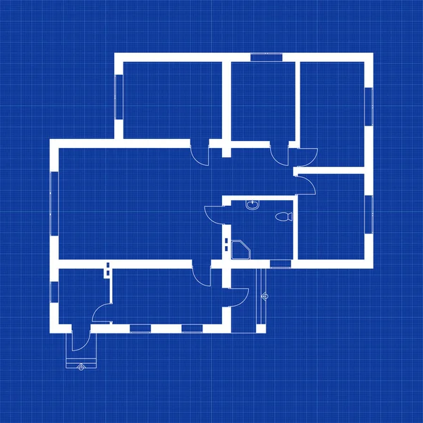 Blueprint Floor Plan Modern Apartment Graph Paper Vector House Interior — Stock Vector