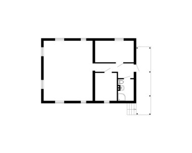 Tasarımınız için modern mobilyasız bir dairenin siyah ve beyaz kat planı. Vektör planlı banliyö evi. Mimari arka plan.