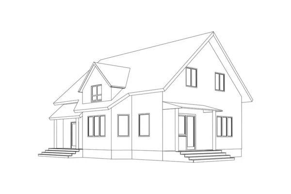 Boyutlu Banliyö Evi Modeli Modern Binanın Çizimi Beyaz Arka Planda — Stok Vektör