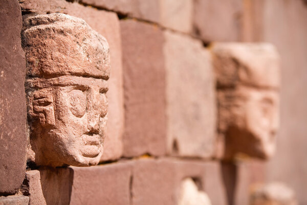 Heads on Templete Semi Subterraneo on Tiwanaku, Bolivia