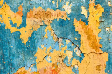 Eski boyalı duvar - mavi ve sarı doku