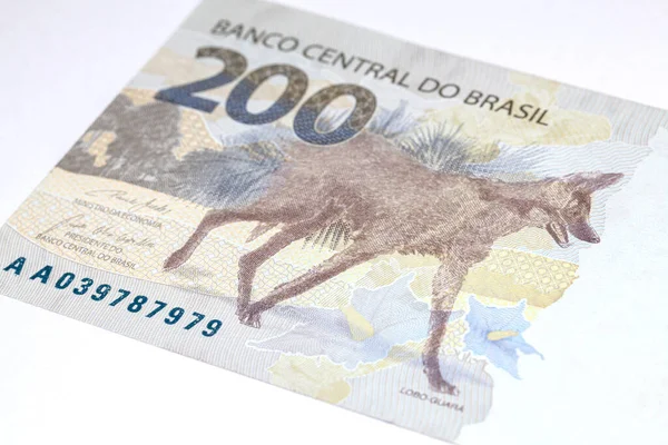 Nowo Uruchomiony 200 Reais Brazylijski Banknot Banknotów Zbliżyć Szczegóły — Zdjęcie stockowe